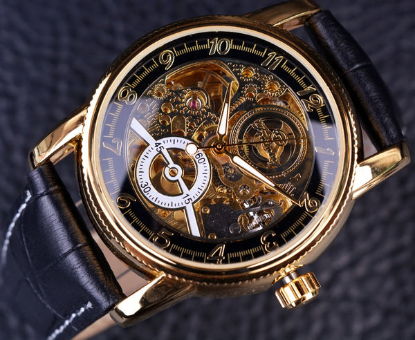 Mechanical Skeleton Men's Watches, Hollow Engraved Designer Watch - Casual Self-Winding