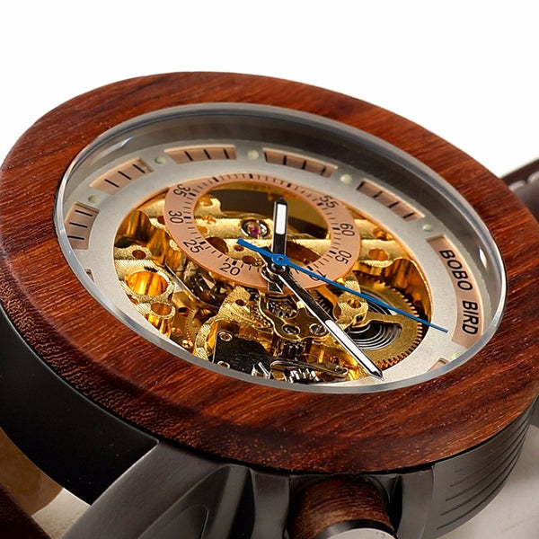 Wooden Wristwatch Vintage Bronze Classic Skeleton Handcrafted Watches - Automatic Self-Winding