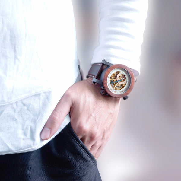 Wooden Wristwatch Vintage Bronze Classic Skeleton Handcrafted Watches - Automatic Self-Winding