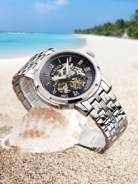 Mechanical Luxury Skeleton Men's Watches, Stainless steel, 3ATM water protection - Automatic Self-Winding