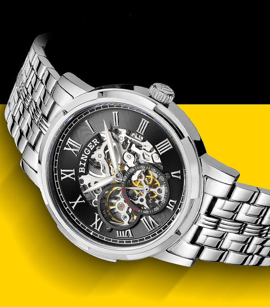 Mechanical Luxury Skeleton Men's Watches, Stainless steel, 3ATM water protection - Automatic Self-Winding