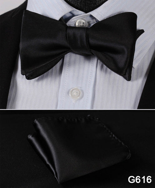 Men's Floral Wedding Party Self Bow Tie Pocket Square Set, 100% Silk, exclusive prints, gift set