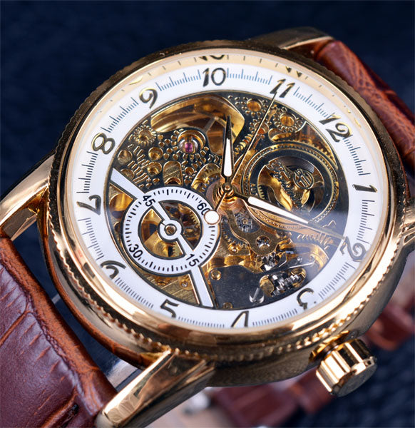 Mechanical Skeleton Men's Watches, Hollow Engraved Designer Watch - Casual Self-Winding