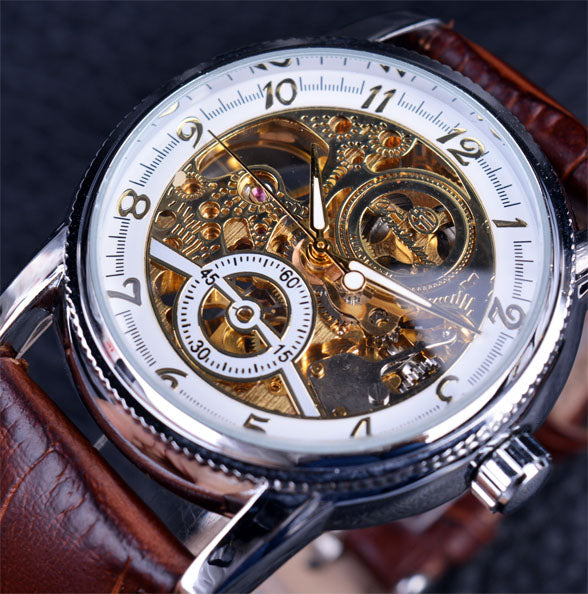 Mechanical Skeleton Men's Watches, Hollow Engraved Designer Watch - Casual Self-Winding