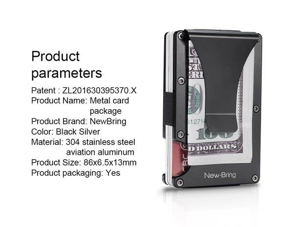RFID Blocking Credit Card Holder, Aluminum Slim Wallet Money Clip, protect scanner theft