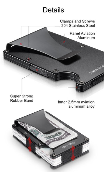 RFID Blocking Credit Card Holder, Aluminum Slim Wallet Money Clip, protect scanner theft