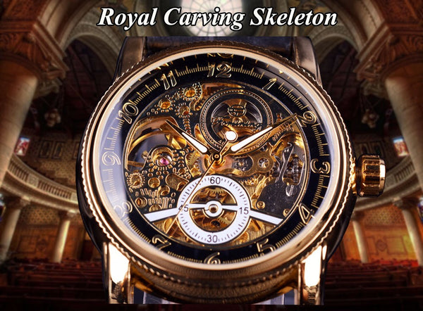 Mechanical Skeleton Men's Watches, Hollow Engraved Designer Watch - Casual Self-Winding