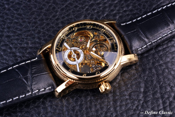 Mechanical Skeleton Men's Watches, Hollow Engraved Designer Watch - Casual Self-Winding