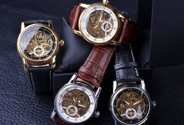 Mechanical Skeleton Men's Watches, Hollow Engraved Designer Watch - Casual Self-Winding