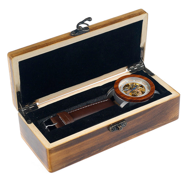 Wooden Wristwatch Vintage Bronze Classic Skeleton Handcrafted Watches - Automatic Self-Winding