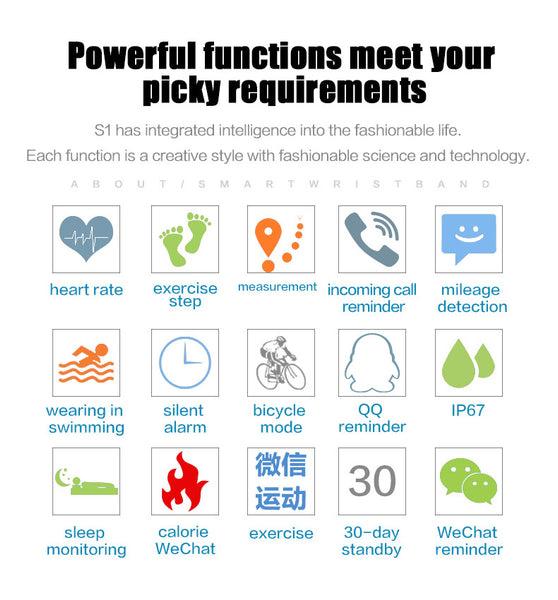 Smart Band S2:Heart Rate & Sleep Monitor,Activity Tracker,Step Counter,Waterproof Wristband