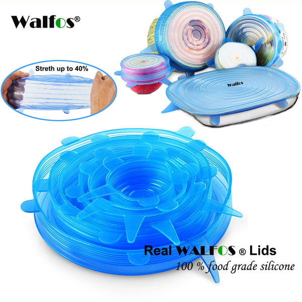 Silicone Stretch Lids (6 pack), Reusable, Durable & Expandable to Fit Various Sizes/ Shapes of Containers. Superior for Keeping Food Fresh, Dishwasher & Freezer Safe