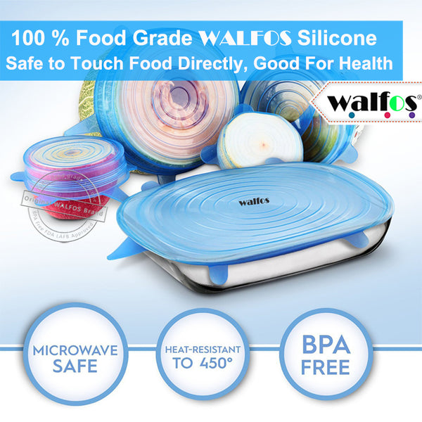 Silicone Stretch Lids (6 pack), Reusable, Durable & Expandable to Fit Various Sizes/ Shapes of Containers. Superior for Keeping Food Fresh, Dishwasher & Freezer Safe