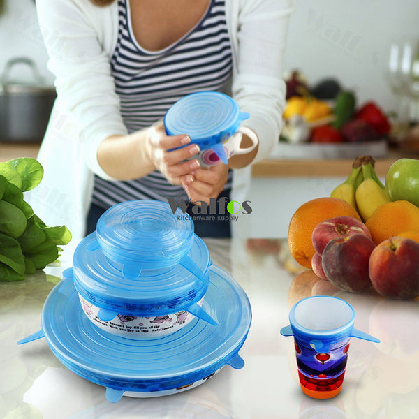 Silicone Stretch Lids (6 pack), Reusable, Durable & Expandable to Fit Various Sizes/ Shapes of Containers. Superior for Keeping Food Fresh, Dishwasher & Freezer Safe