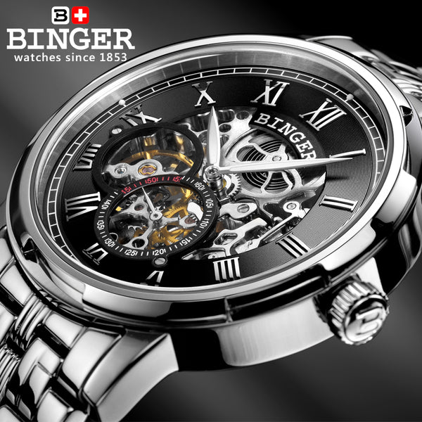 Mechanical Luxury Skeleton Men's Watches, Stainless steel, 3ATM water protection - Automatic Self-Winding