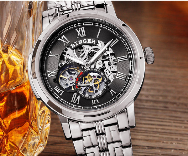 Mechanical Luxury Skeleton Men's Watches, Stainless steel, 3ATM water protection - Automatic Self-Winding