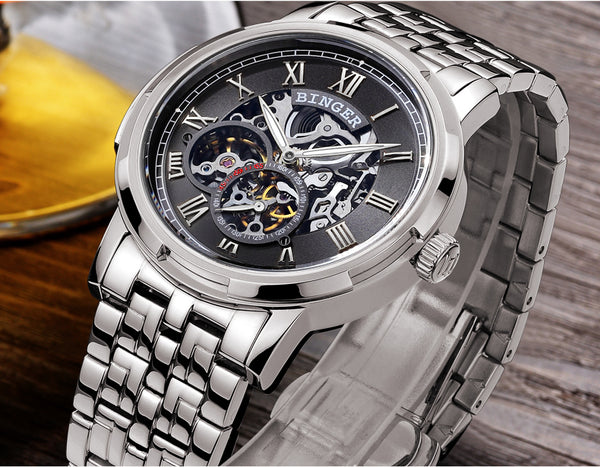 Mechanical Luxury Skeleton Men's Watches, Stainless steel, 3ATM water protection - Automatic Self-Winding