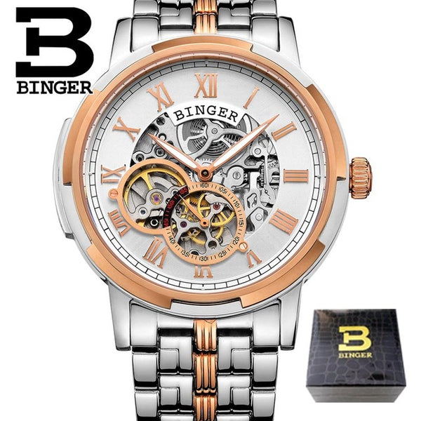 Mechanical Luxury Skeleton Men's Watches, Stainless steel, 3ATM water protection - Automatic Self-Winding
