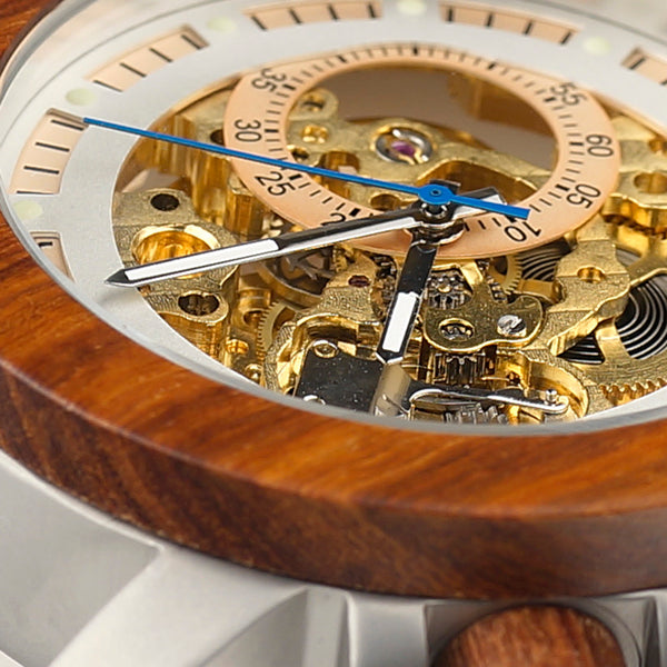 Wooden Wristwatch Vintage Bronze Classic Skeleton Handcrafted Watches - Automatic Self-Winding