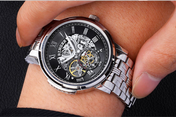 Mechanical Luxury Skeleton Men's Watches, Stainless steel, 3ATM water protection - Automatic Self-Winding