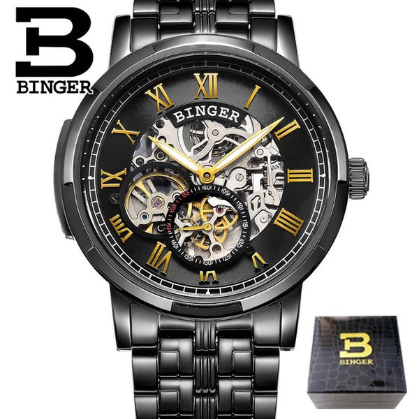 Mechanical Luxury Skeleton Men's Watches, Stainless steel, 3ATM water protection - Automatic Self-Winding